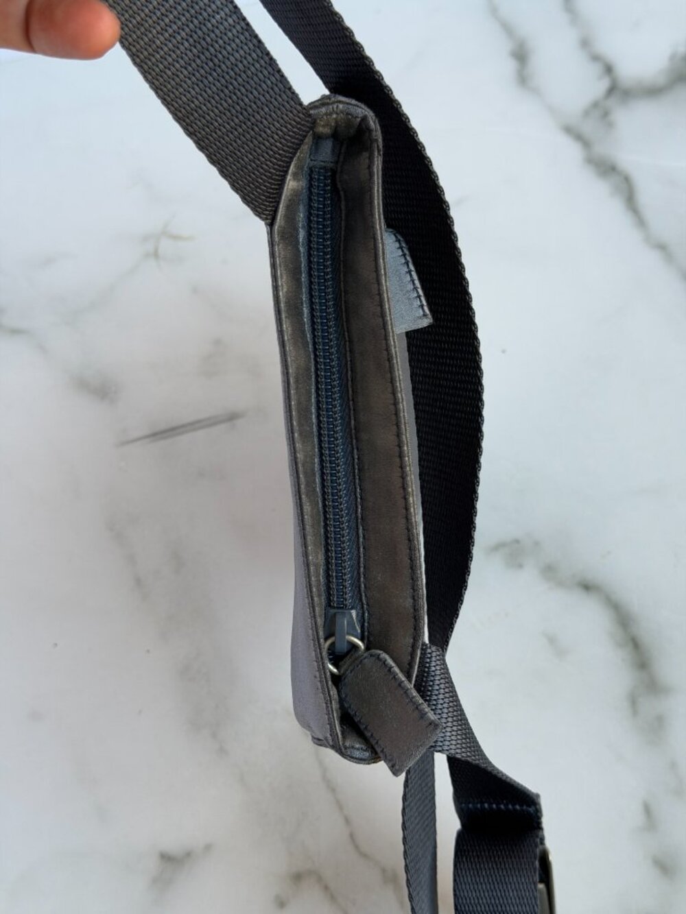 Prada Crossbody Messenger Shoulder Bag Milano Gray Satin Nylon AUTHENTIC - Picture 6 of 8